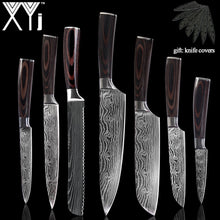 Load image into Gallery viewer, XYj 8 inch Utility Chef Stainless Steel Knives Imitation Damascus steel Santoku kitchen Knives Cleaver Slicing Knives Gift Knife