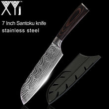 Load image into Gallery viewer, XYj 8 inch Utility Chef Stainless Steel Knives Imitation Damascus steel Santoku kitchen Knives Cleaver Slicing Knives Gift Knife