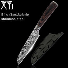 Load image into Gallery viewer, XYj 8 inch Utility Chef Stainless Steel Knives Imitation Damascus steel Santoku kitchen Knives Cleaver Slicing Knives Gift Knife