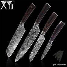 Load image into Gallery viewer, XYj 8 inch Utility Chef Stainless Steel Knives Imitation Damascus steel Santoku kitchen Knives Cleaver Slicing Knives Gift Knife