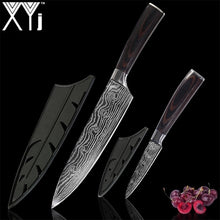 Load image into Gallery viewer, XYj 8 inch Utility Chef Stainless Steel Knives Imitation Damascus steel Santoku kitchen Knives Cleaver Slicing Knives Gift Knife