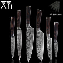 Load image into Gallery viewer, XYj 8 inch Utility Chef Stainless Steel Knives Imitation Damascus steel Santoku kitchen Knives Cleaver Slicing Knives Gift Knife