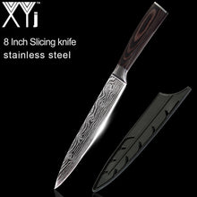Load image into Gallery viewer, XYj 8 inch Utility Chef Stainless Steel Knives Imitation Damascus steel Santoku kitchen Knives Cleaver Slicing Knives Gift Knife