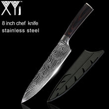 Load image into Gallery viewer, XYj 8 inch Utility Chef Stainless Steel Knives Imitation Damascus steel Santoku kitchen Knives Cleaver Slicing Knives Gift Knife