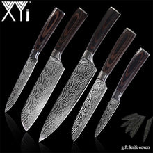 Load image into Gallery viewer, XYj 8 inch Utility Chef Stainless Steel Knives Imitation Damascus steel Santoku kitchen Knives Cleaver Slicing Knives Gift Knife