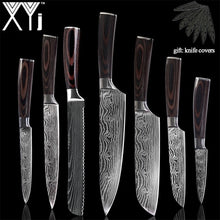 Load image into Gallery viewer, XYj 8 inch Utility Chef Stainless Steel Knives Imitation Damascus steel Santoku kitchen Knives Cleaver Slicing Knives Gift Knife