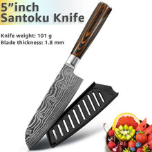 Load image into Gallery viewer, Kitchen knife Chef Knives 8 inch Japanese 7CR17 440C High Carbon Stainless Steel Sanding Laser Pattern Vegetable Santoku Knife